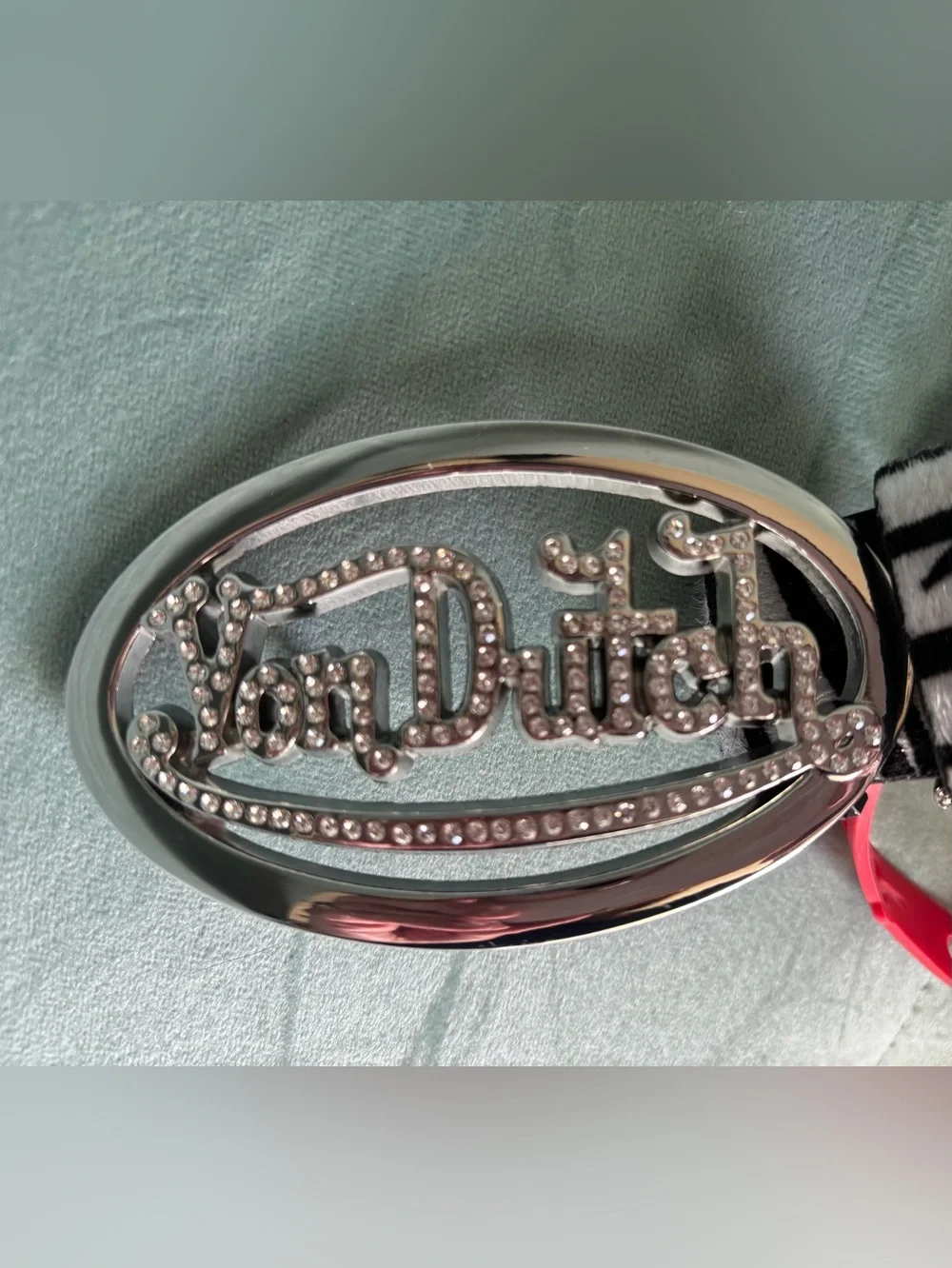 Von Dutch Black and White Zebra Belt with Rhinestone Logo Buckle. New with tags. - Picture 2 of 2